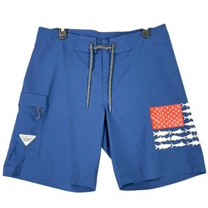 Columbia PFG Performance USA Flag Fish Cargo Fishing Board Shorts Mens 34
